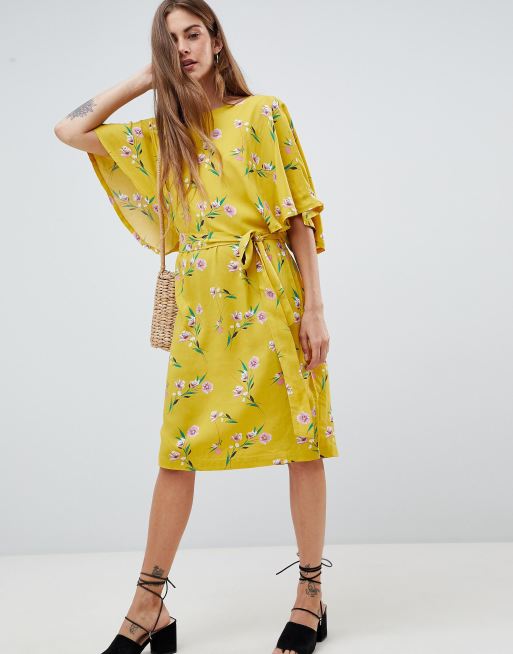 Soaked In Luxury Flute Sleeve Midi Dress In Floral Print Asos