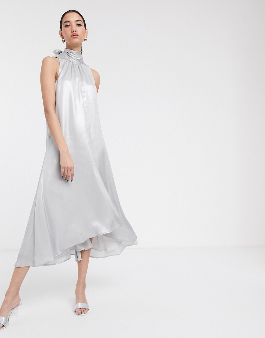 Soaked In Luxury - højhalset kjole uden ærmer-Sølv