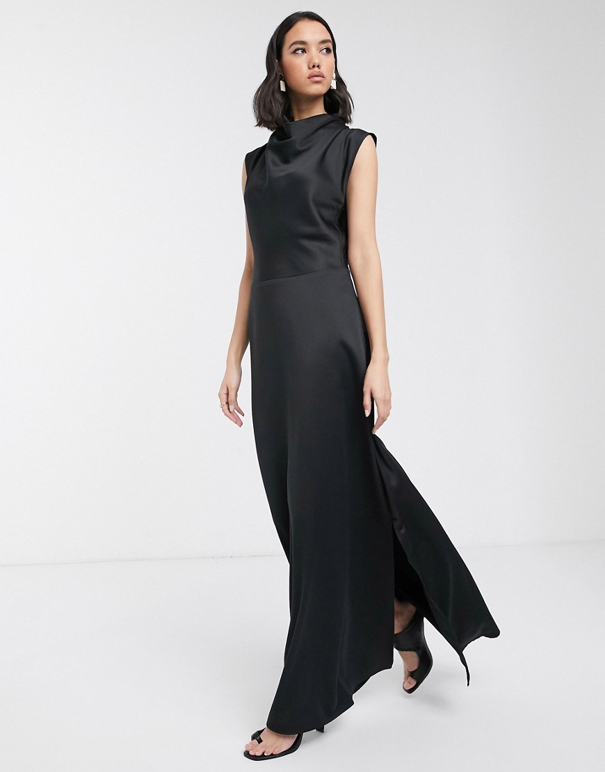 Soaked In Luxury - Lange jurk met gedrapeerde halslijn-Zwart
