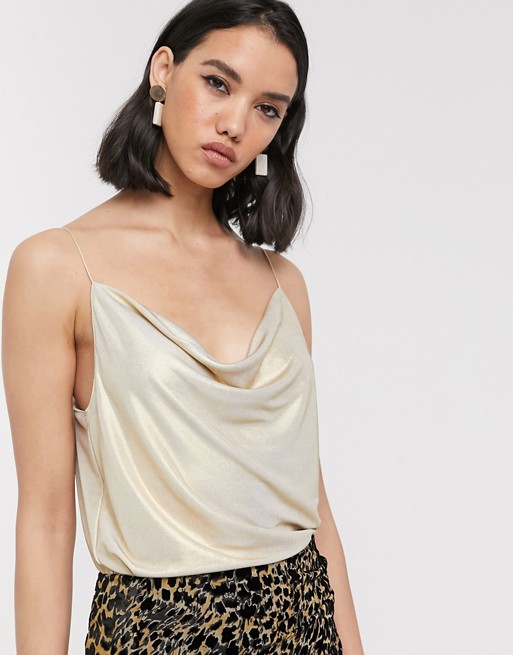 Soaked In Luxury metallic cowl neck cami