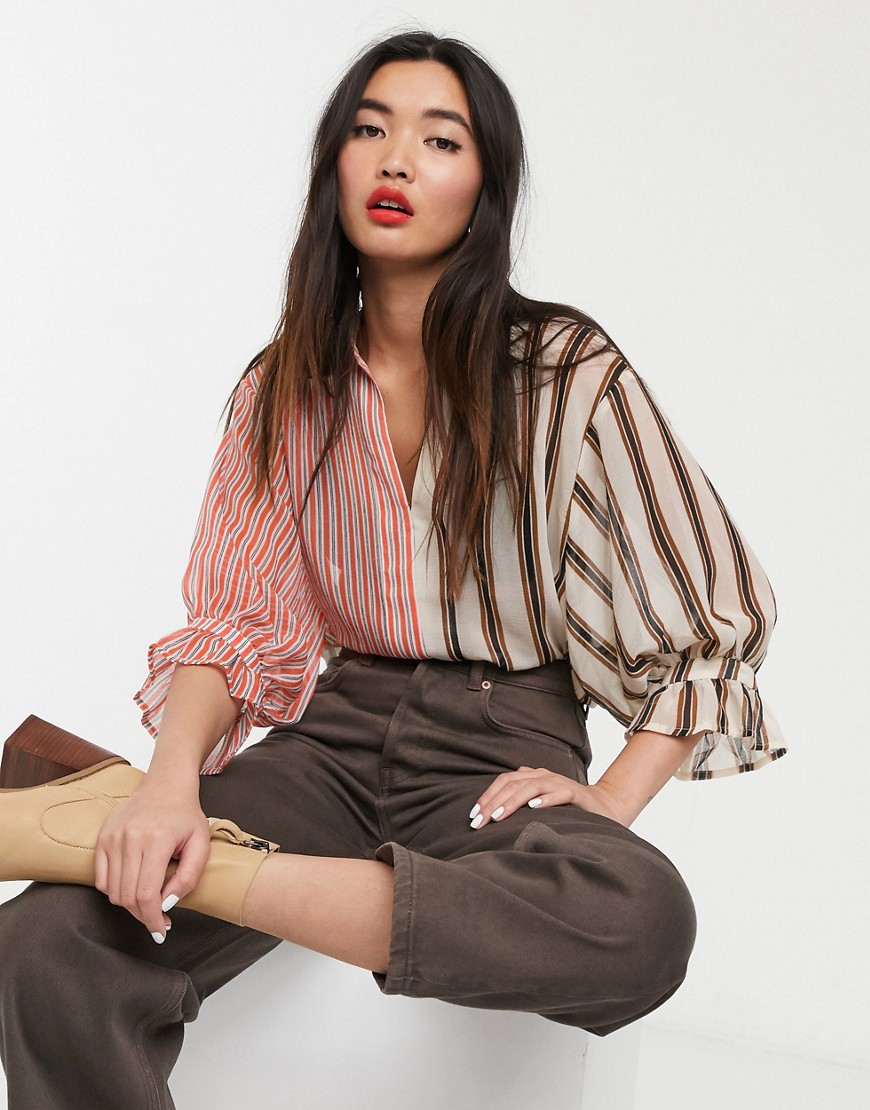 Soaked In Luxury mix and match stripe shirt-Multi