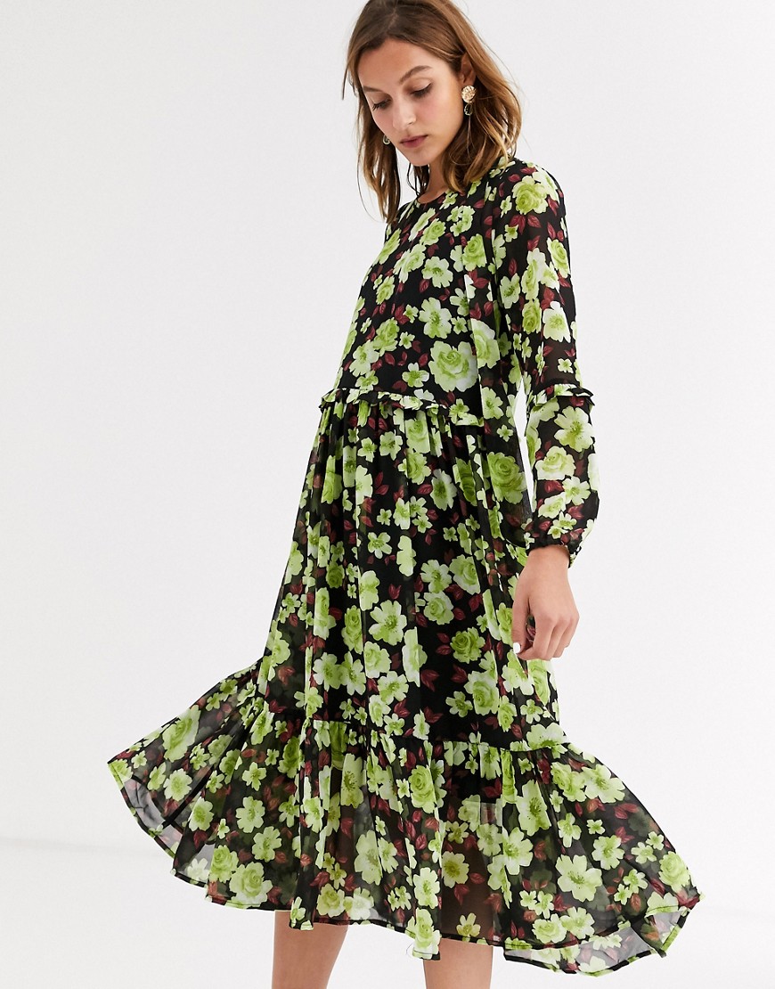Soaked In Luxury - Neon midi-jurk met bloemenprint-Multi