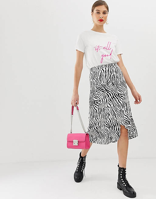 Soaked In Luxury zebra print ruffle wrap skirt