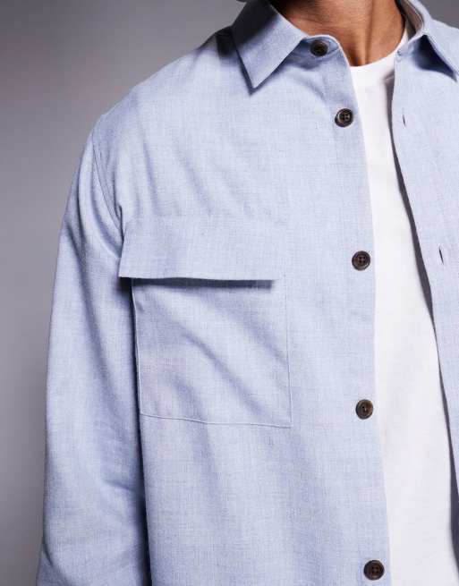 Sobrecamisa azul con bolsillos de parche de franela de ASOS DESIGN, 5 de 5