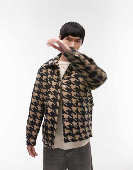 Sobrecamisa azul marino y color piedra con estampado de pata de gallo de Topman