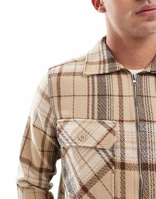 Sobrecamisa beis a cuadros con cremallera de tejido efecto lana de ONLY & SONS, 3 de 4