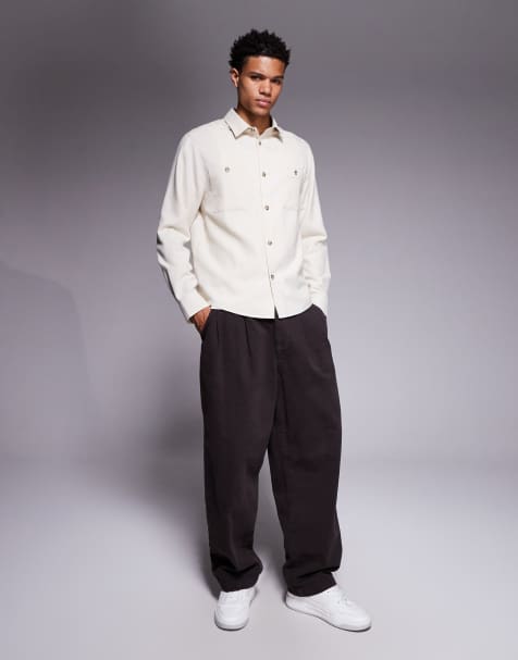 Sobrecamisa beis con bolsillos de parche de franela de ASOS DESIGN - view 1