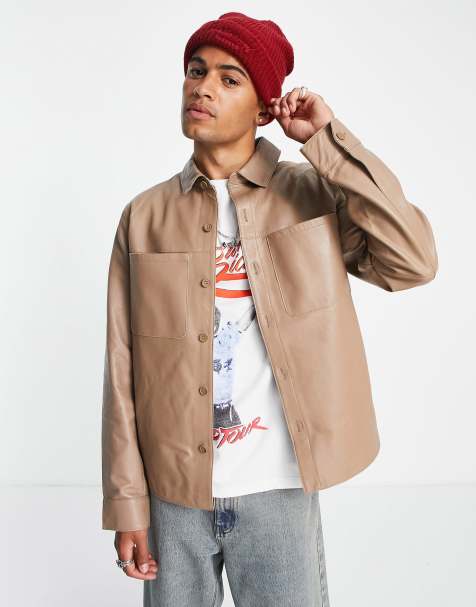 Sobrecamisa beis extragrande de cuero auténtico de ASOS DESIGN - view 1