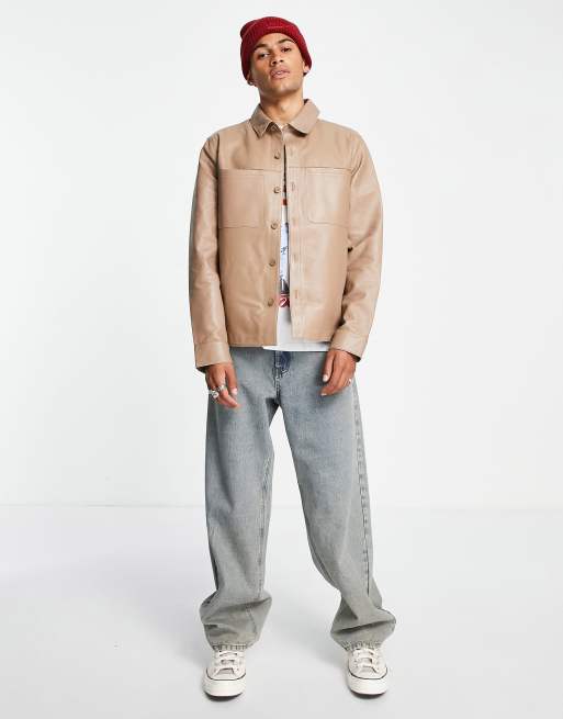 Sobrecamisa beis extragrande de cuero auténtico de ASOS DESIGN , 4 de 4