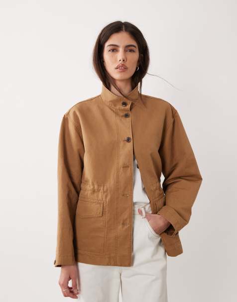 Sobrecamisa beis oscuro lavado con bolsillos delanteros de mezcla de lino de ARKET - view 1