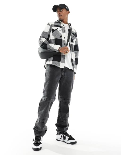 Sobrecamisa blanca y negra extragrande a cuadros Buffalo de Jack Jones ASOS
