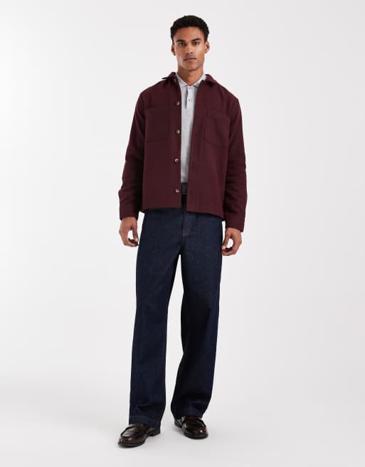 Sobrecamisa burdeos con patrón de espiga de tejido efecto lana de ASOS DESIGN, 2 de 5