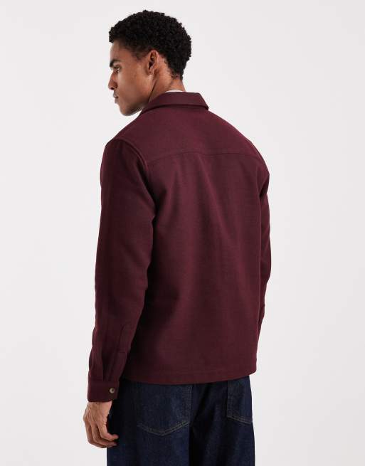 Sobrecamisa burdeos con patrón de espiga de tejido efecto lana de ASOS DESIGN, 3 de 5