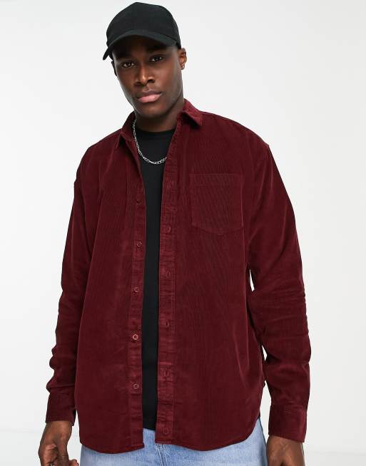 Sobrecamisa burdeos extragrande de pana de New Look