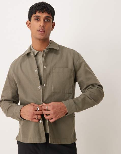 Sobrecamisa caqui claro de sarga de New Look - view 1