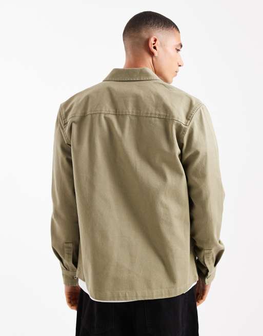 Sobrecamisa caqui claro de sarga gruesa de New Look, 3 de 5