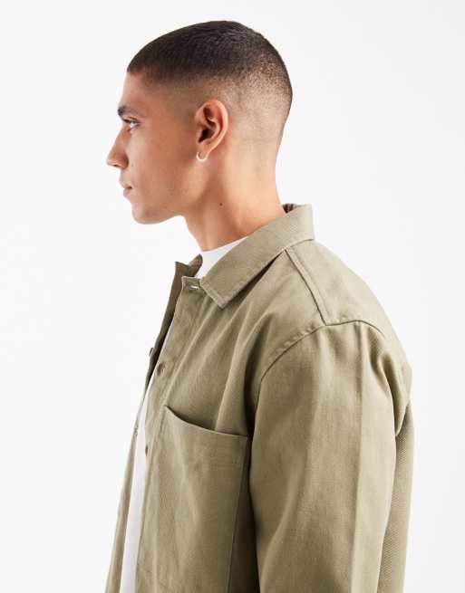 Sobrecamisa caqui claro de sarga gruesa de New Look, 4 de 5