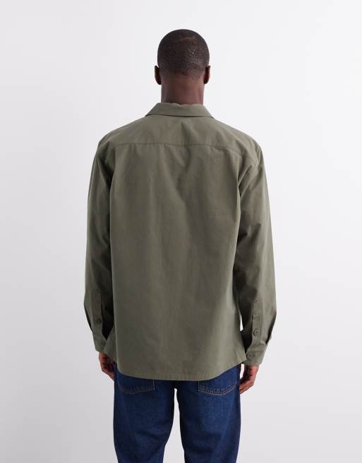 Sobrecamisa caqui lavado con botones delanteros de popelina gruesa de ARKET, 3 de 5