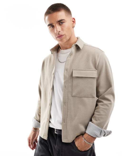 Sobrecamisa color avena elástica de corte cuadrado con acabado texturizado de ASOS DESIGN