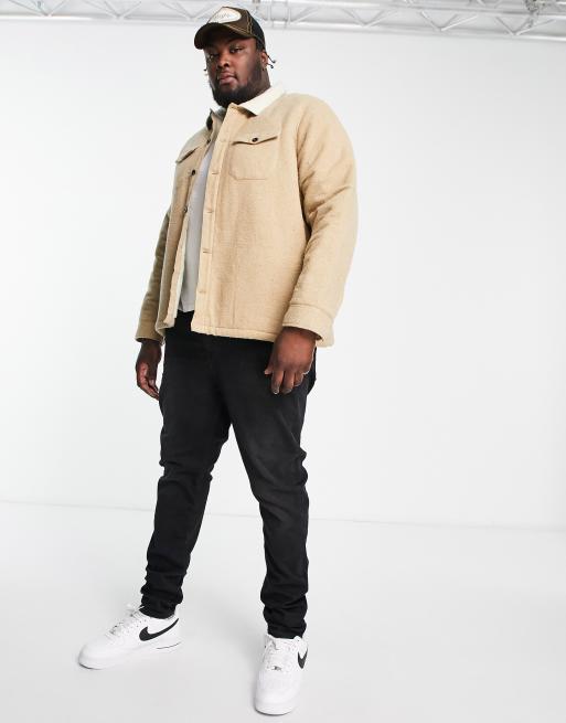 Sobrecamisa color camel con forro de borreguito de Threadbare Plus