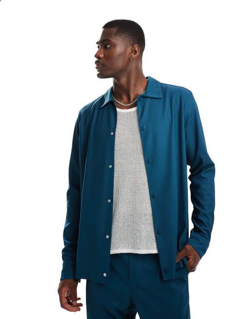 Sobrecamisa color cerceta oscuro plisada de ONLY & SONS (parte de un conjunto)