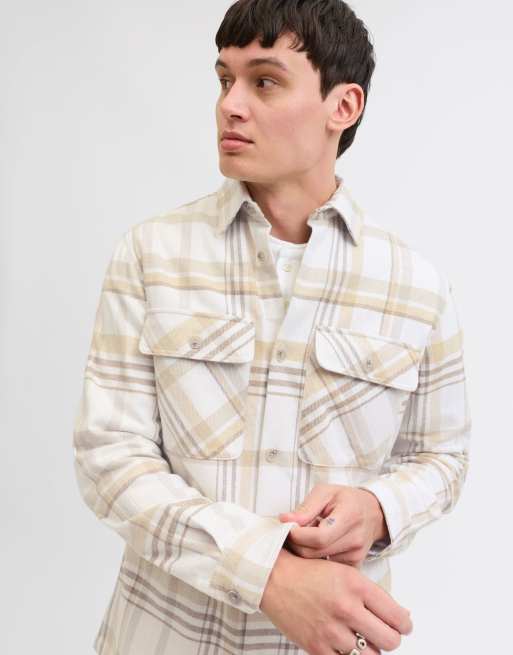 Sobrecamisa color crema a cuadros con dos bolsillos de Jack & Jones, 6 de 7