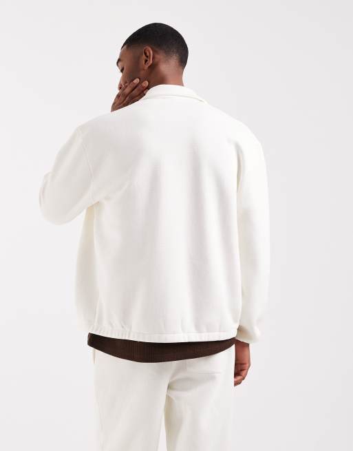Sobrecamisa color crema holgada con cremallera de piqué de ASOS DESIGN, 5 de 5