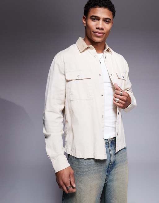Sobrecamisa color crudo de corte cuadrado de tejido texturizado de ASOS DESIGN