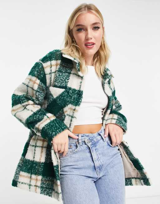 Sobrecamisa corta a cuadros verdes cálida de Abercrombie & Fitch 