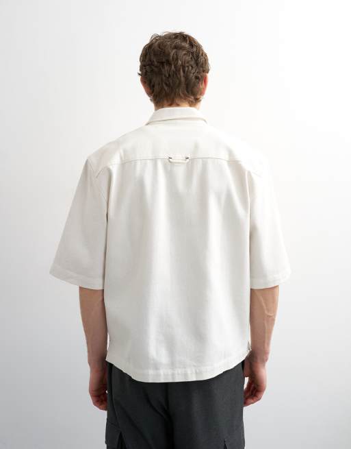 Sobrecamisa corta color crudo holgada de manga corta de sarga de Topman, 3 de 5
