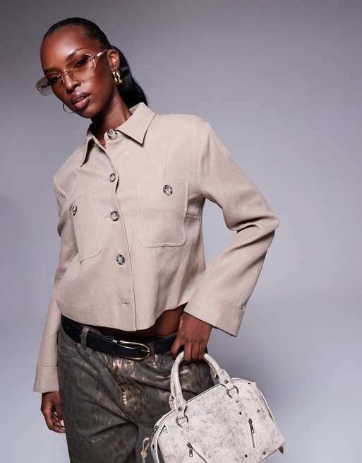 Sobrecamisa de sastre beis de lino de River Island