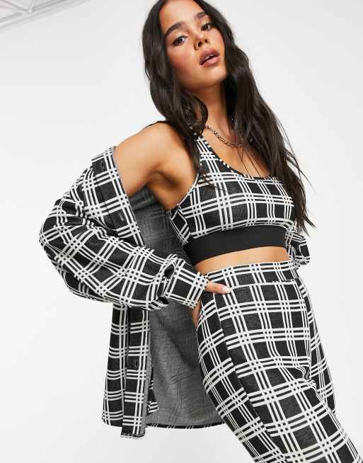 Sobrecamisa de traje larga a cuadros monocromáticos de punto de ASOS DESIGN, 3 de 4