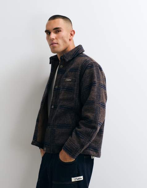 Sobrecamisa extragrande con cuadro texturizado en marrón y azul - view 1