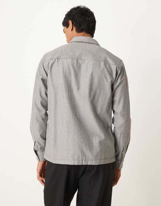 Sobrecamisa gris carbón a rayas de manga larga con cuello cuadrado de ASOS DESIGN, 4 de 5