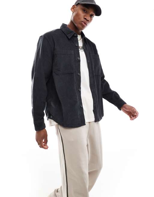 Sobrecamisa gris carbón de pana de canalé ancho de Hollister