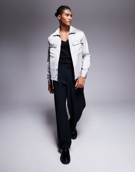 Sobrecamisa gris de corte cuadrado con bolsillos de parche y cremallera de ASOS DESIGN, 2 de 4