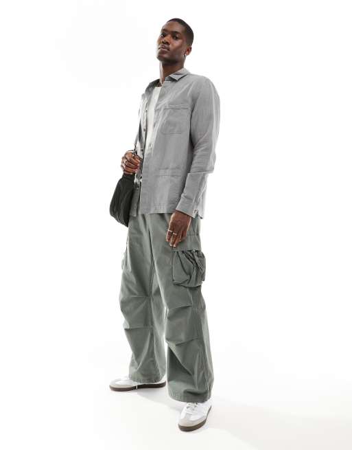 Sobrecamisa gris de mezcla de lino de ASOS DESIGN, 3 de 4