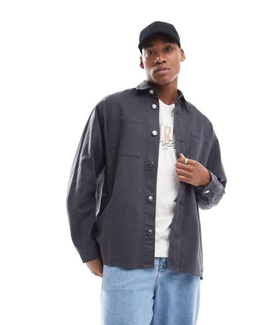 Sobrecamisa gris oscuro extragrande de sarga de ADPT , 2 de 4