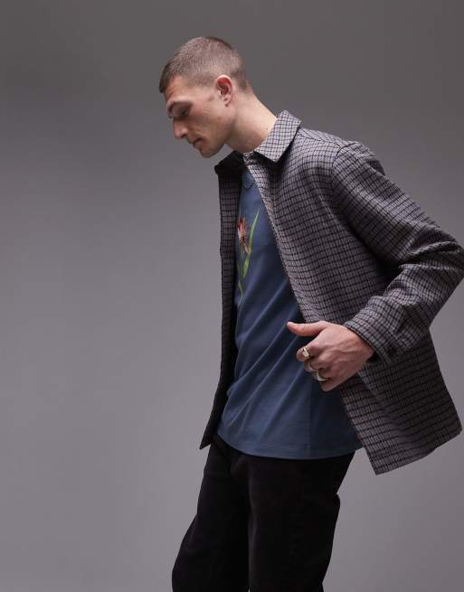 Sobrecamisa marrón a cuadros de manga larga de Topman ASOS