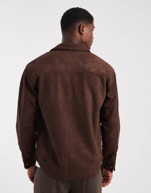 Sobrecamisa marrón chocolate de antelina de ONLY & SONS, 3 de 5