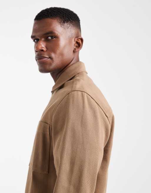 Sobrecamisa marrón con cremallera de sarga gruesa de algodón de ASOS DESIGN, 5 de 5