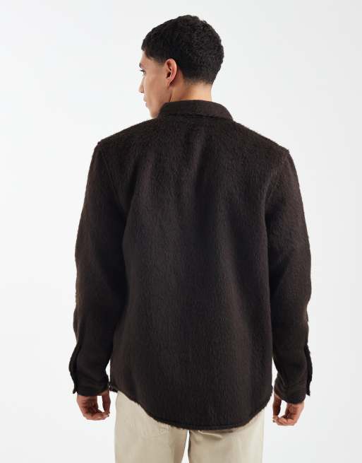 Sobrecamisa marrón de tejido cepillado efecto lana de ASOS DESIGN, 4 de 5