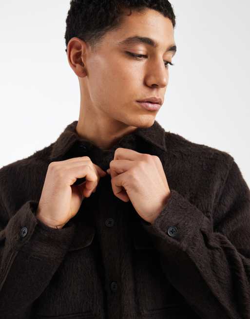 Sobrecamisa marrón de tejido cepillado efecto lana de ASOS DESIGN, 5 de 5