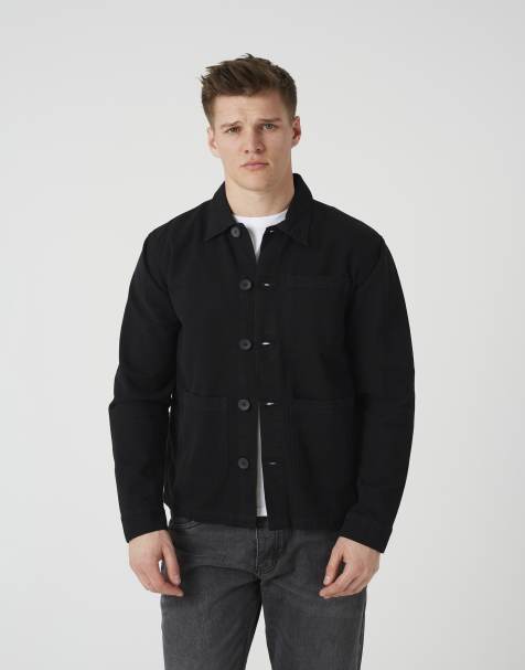 Sobrecamisa negra con bolsillo de parche de sarga de algodón de Brave Soul - view 1