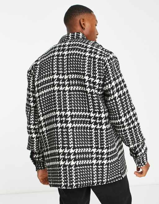 Sobrecamisa negra y blanca con estampado de pata de gallo de jacquard de Topman, 2 de 4