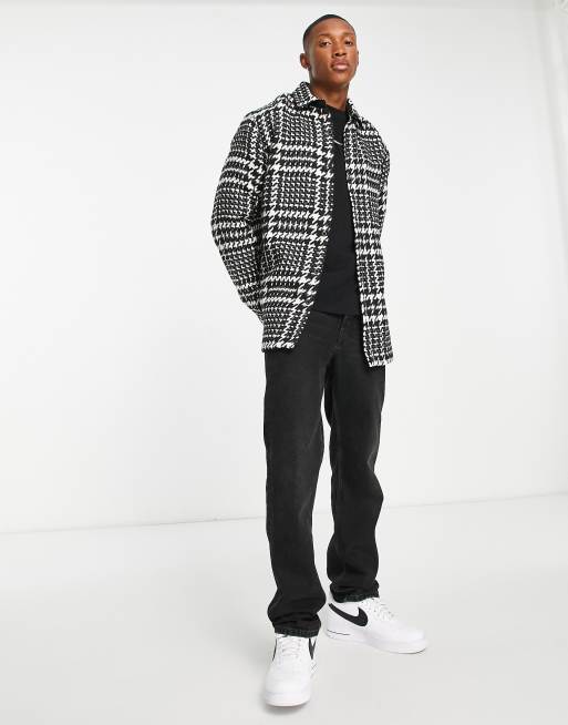 Sobrecamisa negra y blanca con estampado de pata de gallo de jacquard de Topman, 3 de 4