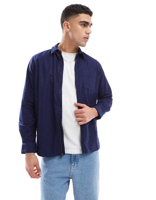 Sobrecamisa Oxford azul marino con cremallera, acabado tintado y logo de de Polo Ralph Lauren