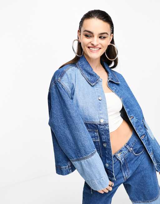 Sobrecamisa vaquera azul con diseño patchwork de ASOS DESIGN (parte de un conjunto)