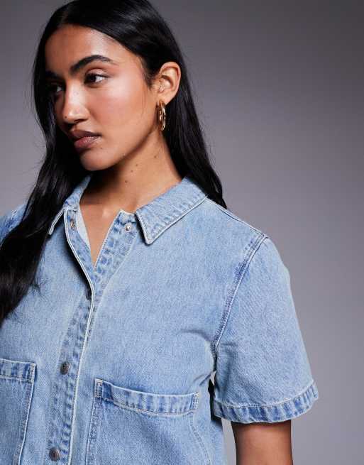 Sobrecamisa vaquera con lavado claro de media manga Darling de Abrand Jeans, 3 de 4