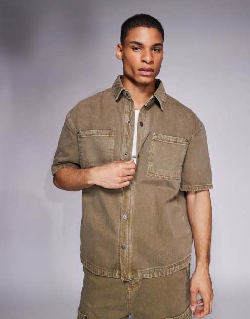 Sobrecamisa vaquera marrón lavado de corte cuadrado de Good For Nothing (parte de un conjunto)